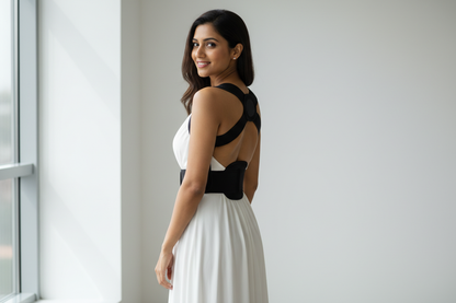 girl dress colour white and belt color black